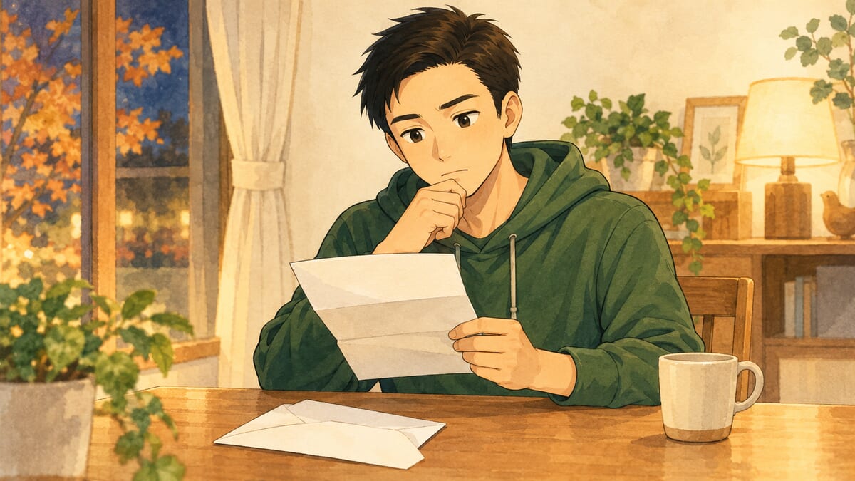 金利見直しのお知らせを読むパパ